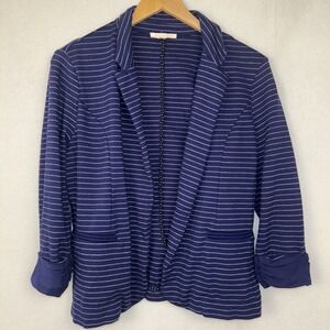 SKIES ARE BLUE Knit Blazer Women's Medium Blue Striped Career Stretch Open Front